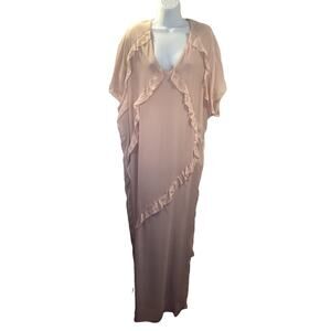 Malene Birger MBD Beige Chiffon Silk Maxi Kaftan Luxury Ruffle Flowy Dress 40 M